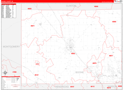 Boone County, IN Wall Map Zip Code Red Line Style 2024