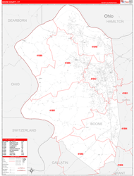 Boone County, KY Wall Map Zip Code Red Line Style 2024