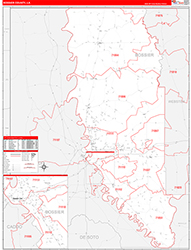 BossierParish (County), LA Wall Map Zip Code Red Line Style 2026