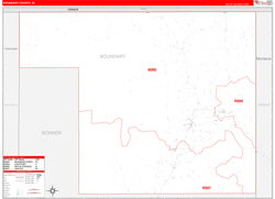 Boundary County, ID Wall Map Zip Code Red Line Style 2024