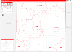 Bourbon County, KS Wall Map Zip Code Red Line Style 2024