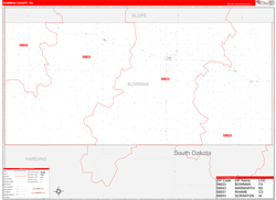 Bowman County, ND Wall Map Zip Code Red Line Style 2024