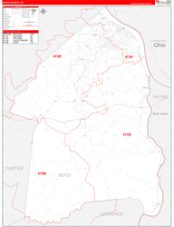 Boyd County, KY Wall Map Zip Code Red Line Style 2024