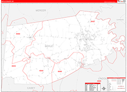 Boyle County, KY Wall Map Zip Code Red Line Style 2026