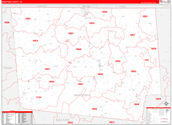 Bradford County, PA Wall Map Zip Code Red Line Style 2024