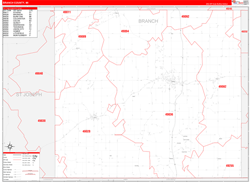 Branch County, MI Wall Map Zip Code Red Line Style 2024
