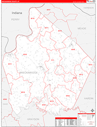 BreckinridgeCounty, KY Wall Map Zip Code Red Line Style 2026