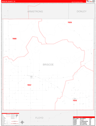 Briscoe County, TX Wall Map Zip Code Red Line Style 2024