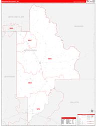 Broadwater County, MT Wall Map Zip Code Red Line Style 2023