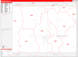 Brookings County, SD Wall Map Zip Code Red Line Style 2024