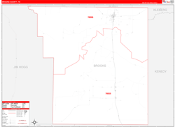 Brooks County, TX Wall Map Zip Code Red Line Style 2024