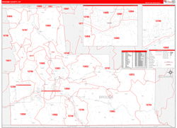 Broome County, NY Wall Map Zip Code Red Line Style 2024