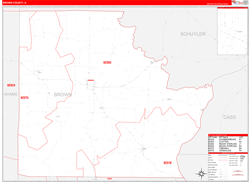 Brown County, IL Wall Map Zip Code Red Line Style 2024