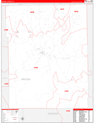 Brown County, IN Wall Map Zip Code Red Line Style 2024