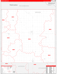 Brown County, KS Wall Map Zip Code Red Line Style 2024