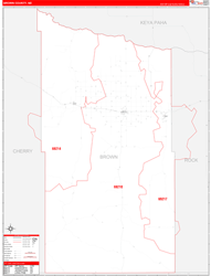 Brown County, NE Wall Map Zip Code Red Line Style 2023
