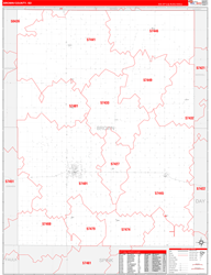 Brown County, SD Wall Map Zip Code Red Line Style 2024