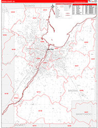 Brown County, WI Wall Map Zip Code Red Line Style 2026