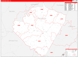 Buckingham County, VA Wall Map Zip Code Red Line Style 2024