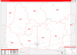 Buffalo County, NE Wall Map Zip Code Red Line Style 2024