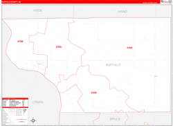 Buffalo County, SD Wall Map Zip Code Red Line Style 2024