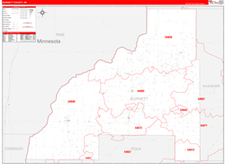 Burnett County, WI Wall Map Zip Code Red Line Style 2024
