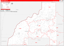 Burnett County, WI Wall Map Zip Code Red Line Style 2026