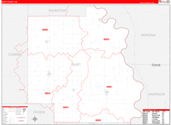 Burt County, NE Wall Map Zip Code Red Line Style 2023