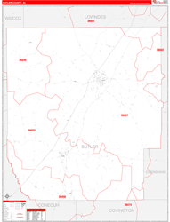 Butler County, AL Wall Map Zip Code Red Line Style 2024
