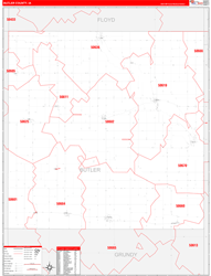 Butler County, IA Wall Map Zip Code Red Line Style 2024