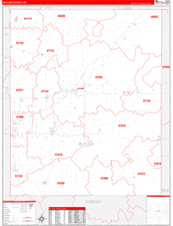 Butler County, KS Wall Map Zip Code Red Line Style 2024