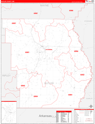 Butler County, MO Wall Map Zip Code Red Line Style 2024