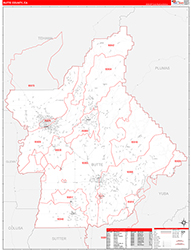Butte County, CA Wall Map Zip Code Red Line Style 2026