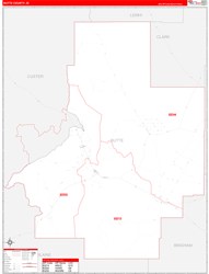Butte County, ID Wall Map Zip Code Red Line Style 2024