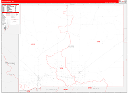 Butte County, SD Wall Map Zip Code Red Line Style 2024