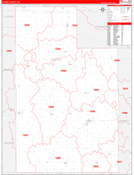 Caddo County, OK Wall Map Zip Code Red Line Style 2024
