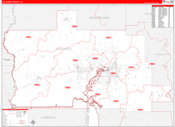 CalcasieuParish (County), LA Wall Map Zip Code Red Line Style 2023