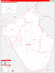 Caldwell County, KY Wall Map Zip Code Red Line Style 2026