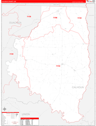 Calhoun County, AR Wall Map Zip Code Red Line Style 2024