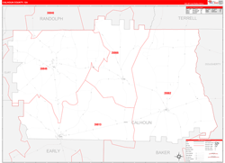 Calhoun County, GA Wall Map Zip Code Red Line Style 2024
