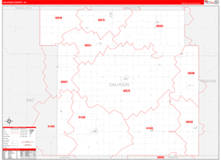 Calhoun County, IA Wall Map Zip Code Red Line Style 2024