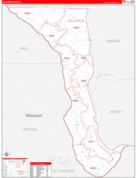 Calhoun County, IL Wall Map Zip Code Red Line Style 2026
