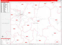Calhoun County, MI Wall Map Zip Code Red Line Style 2024