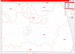 Calloway County, KY Wall Map Zip Code Red Line Style 2024