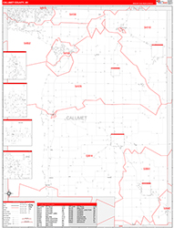 Calumet County, WI Wall Map Zip Code Red Line Style 2026