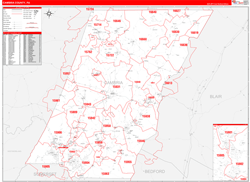 Cambria County, PA Wall Map Zip Code Red Line Style 2024