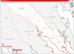 Camden County, NC Wall Map Zip Code Red Line Style 2026