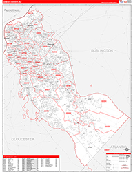 Camden County, NJ Wall Map Zip Code Red Line Style 2026