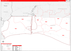 CameronParish (County), LA Wall Map Zip Code Red Line Style 2023