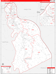 Campbell County, KY Wall Map Zip Code Red Line Style 2026